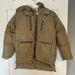 Kids Olive Green Puffer Jacket with Hood